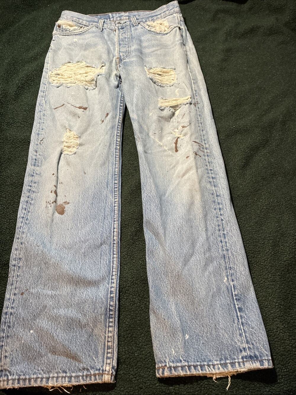 80’s 90’s Levi’s 501 Jeans Made USA vintage denim 29” Damaged Distressed Grunge